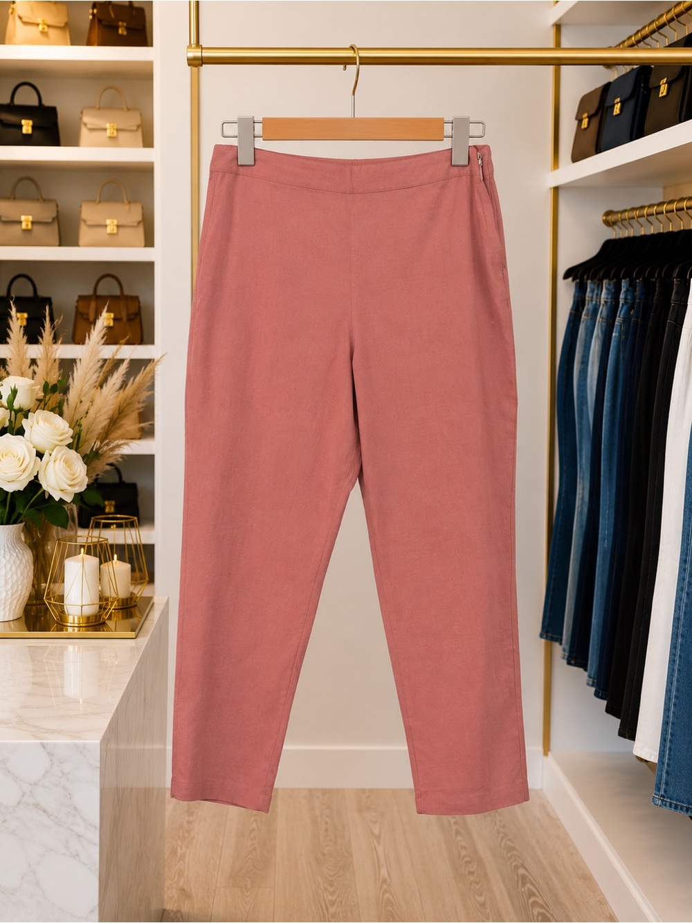 💥3/$50 ASOS Cropped Linen Blend Ponte Pants | Dusty Rose | Sz 16